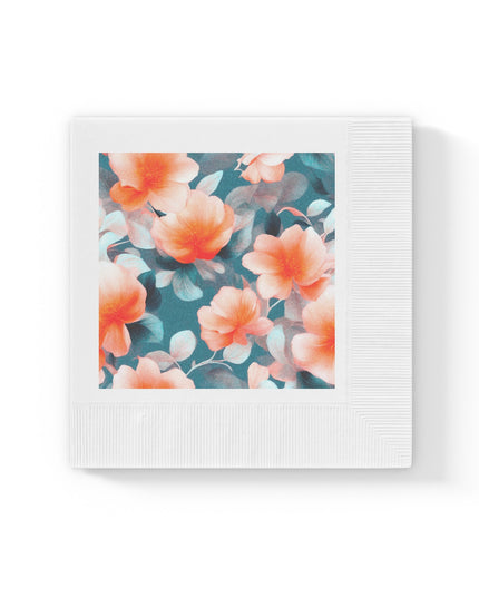 Orange Blossom Floral Bunch White Coined Napkins, 6.5" x 6.5"