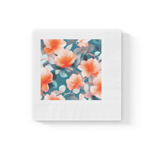 Orange Blossom Floral Bunch White Coined Napkins, 6.5" x 6.5"