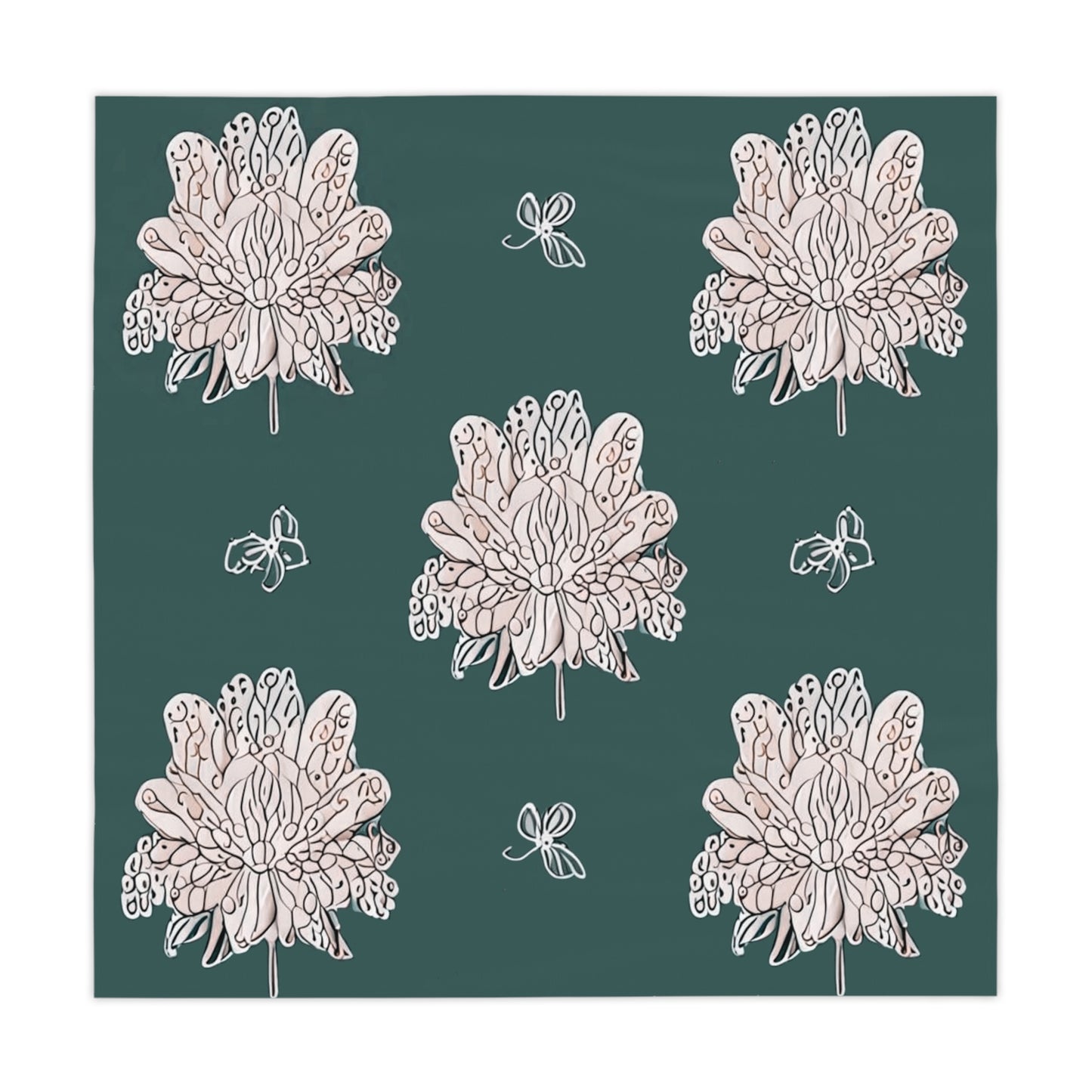 Soft White Floral Butterflies Tablecloth, 55" x 55"