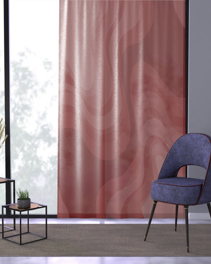 Power Red Wavey Sheer Window Curtain, 50" x 84", partially transparent