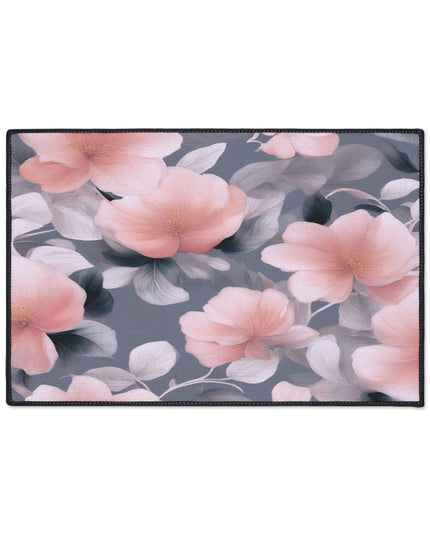 Peach and Blue Gray Floral Bunch Heavy Duty Floor Mat, 18" x 27"