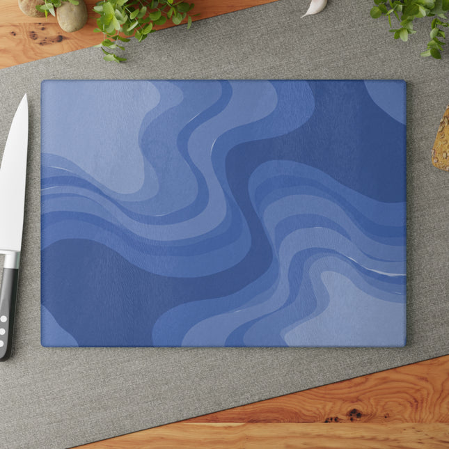 Deep Blue Wavey Glass Cutting Board, 11" x 15"