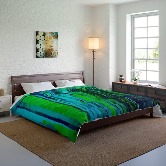Striped Blue Green 104" × 88" Comforter