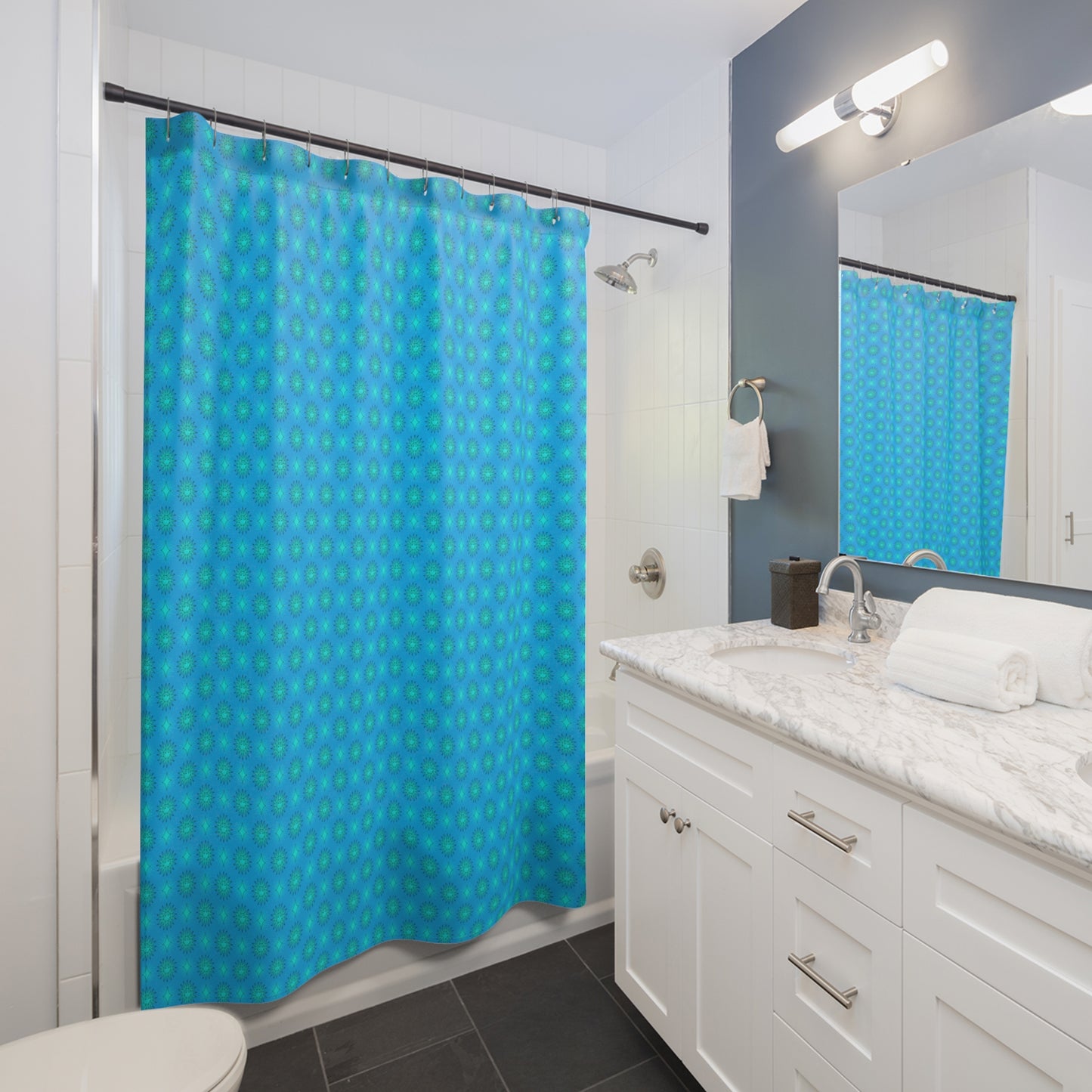 Light Blue Star-crossed Bodies Shower Curtain, 71" x 74"