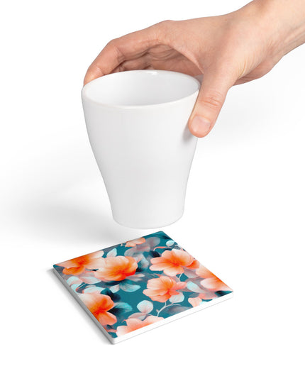 Orange Blossom Floral Bunch Square Ceramic Coaster, 4" x 4"