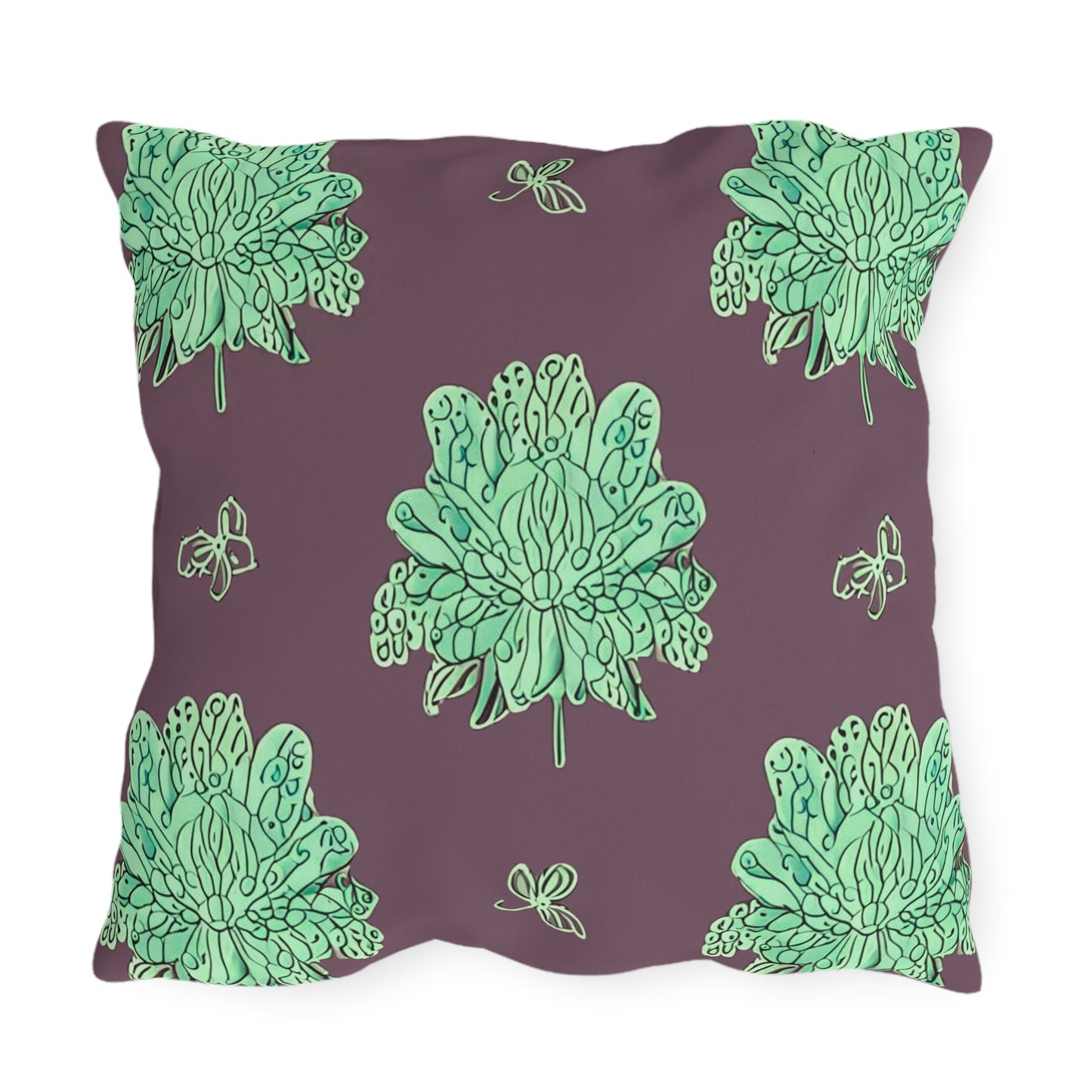 Mint Green Floral Butterflies 20" x 20" Outdoor Pillow