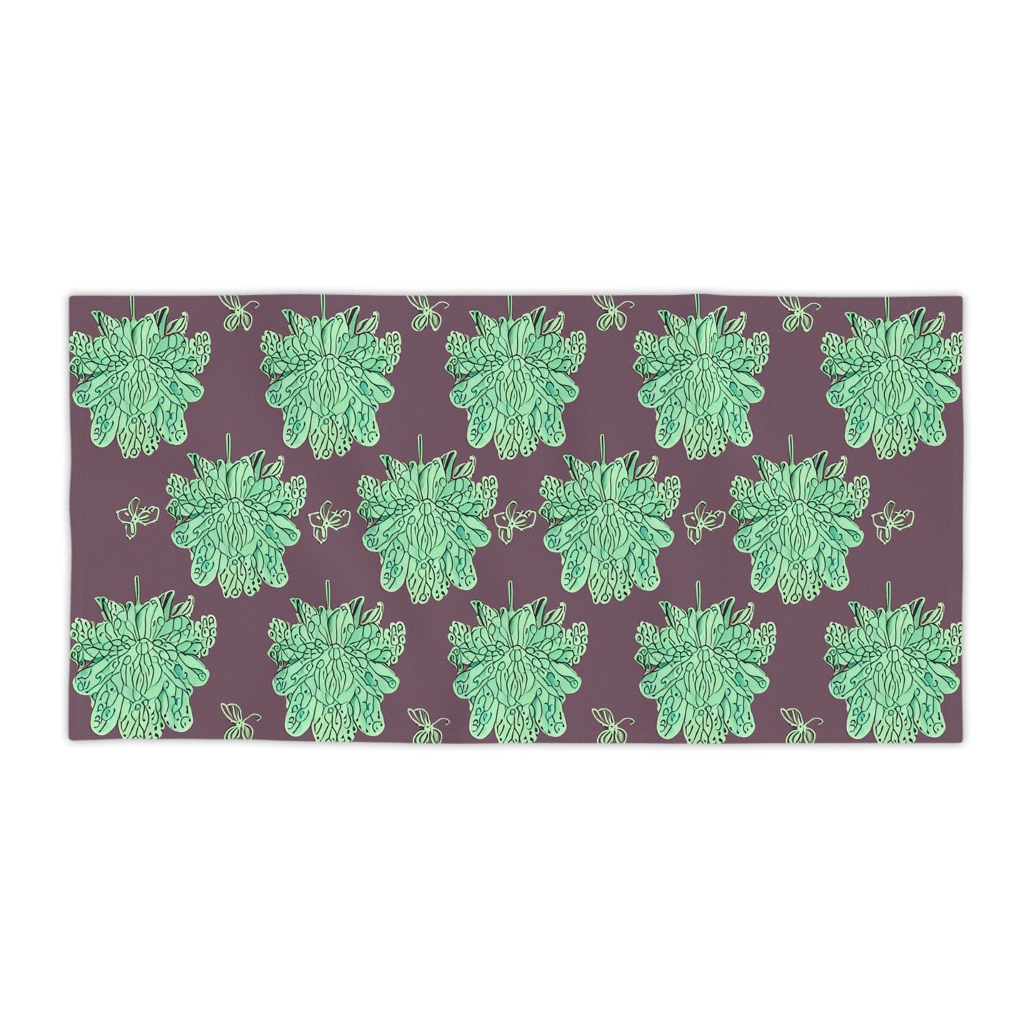 Mint Green Floral Butterflies Beach Towel, 30" x 60"