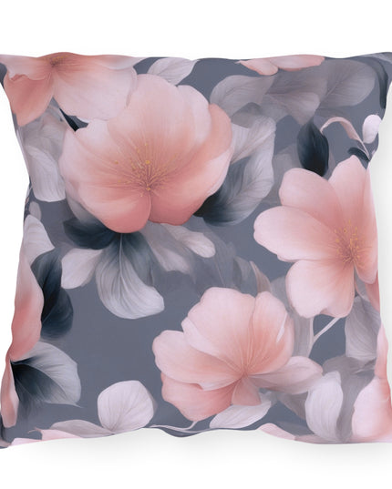 Peach and Blue Gray Floral Bunch 20" x 20" Outdoor Pillow