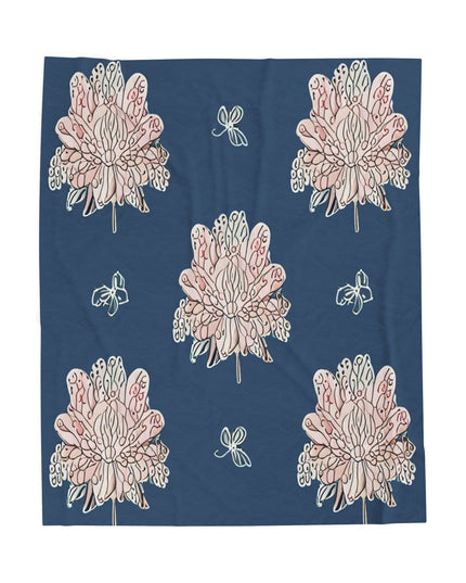 Rose White Floral Butterflies Velveteen Plush Blanket, 50" x 60"
