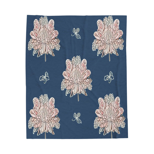 Rose White Floral Butterflies Velveteen Plush Blanket, 50" x 60"
