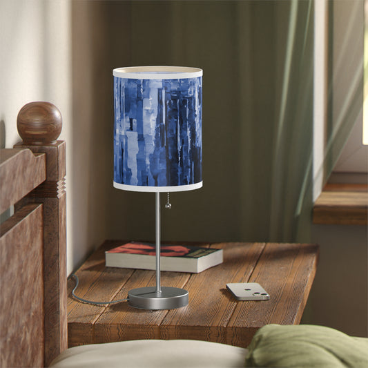Striped Deep Blue Table Lamp on a White or Silver Stand, US|CA plug