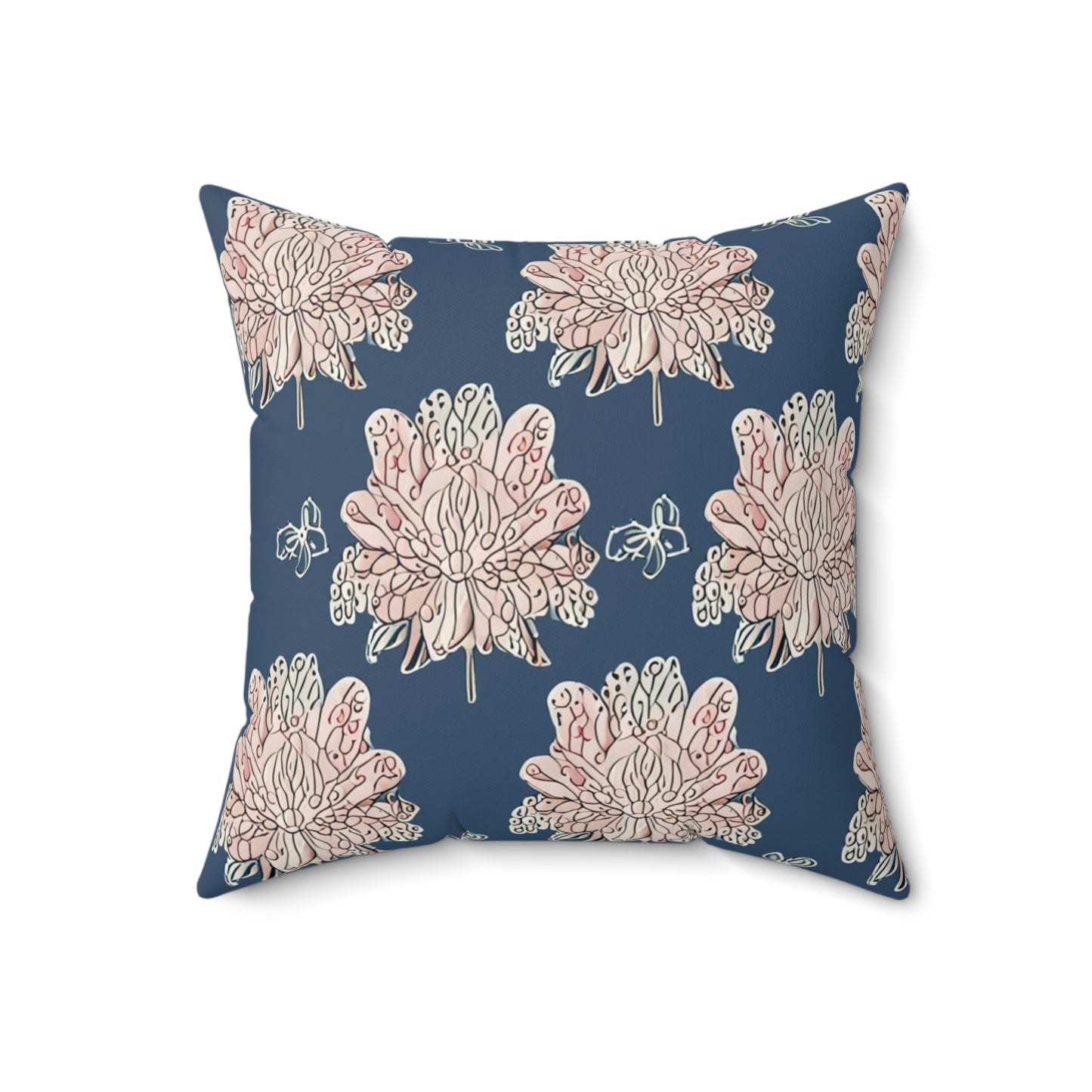 Rose White Floral Butterflies 18" x 18" Faux Suede Square Pillow