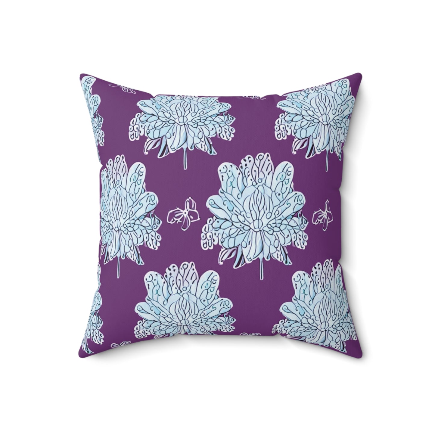 Blue Floral Butterflies 18" x 18" Faux Suede Square Pillow