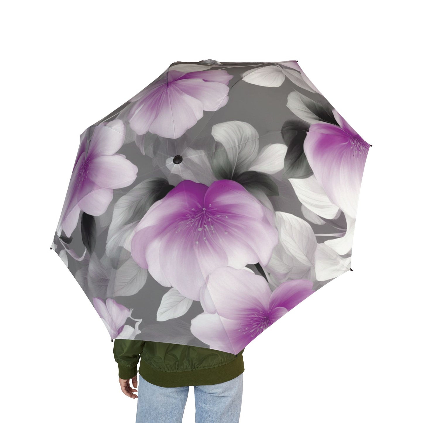 Purple Blossom Floral Bunch Foldable Umbrella - Compact & Chic