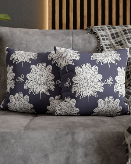 White Floral Butterflies Spun Polyester Square Pillowcase, 14" x 14"