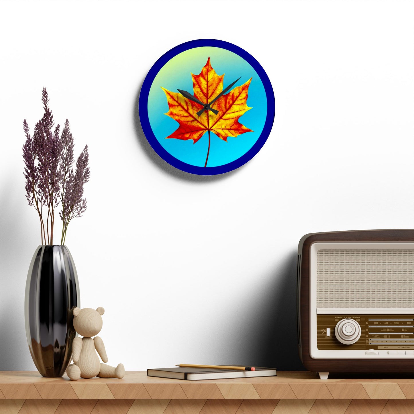 Alpha Maple Leaf Acrylic Wall Clock, Round or Square, 10.75" x 10.75"