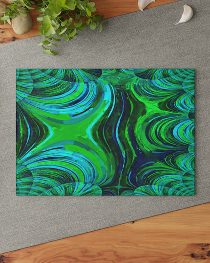 Uzi Spiral Blue Green 8" x 11" Glass Cutting Board