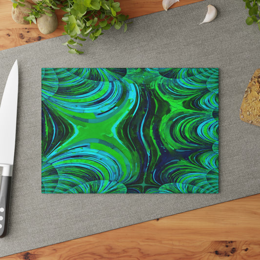 Uzi Spiral Blue Green 8" x 11" Glass Cutting Board