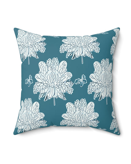 Tif Green White Floral Butterflies 18" x 18" Faux Suede Square Pillow