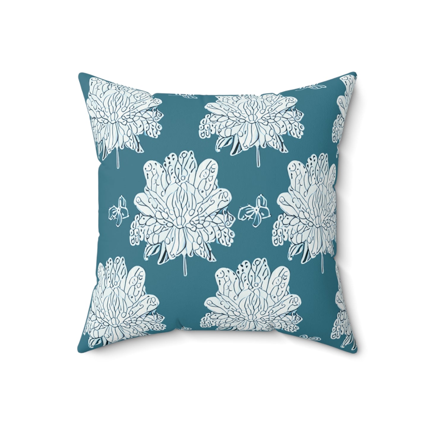 Tif Green White Floral Butterflies 18" x 18" Faux Suede Square Pillow