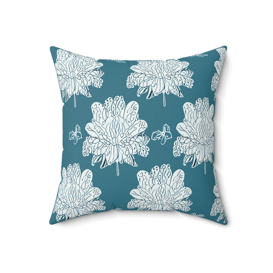 Tif Green White Floral Butterflies 18" x 18" Faux Suede Square Pillow
