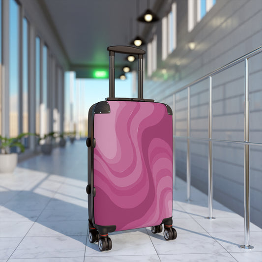 Pinky Mauve Wavey Small Suitcase with built in lock, 4 double-wheels, telescopic handle, and ABS back hard-shell