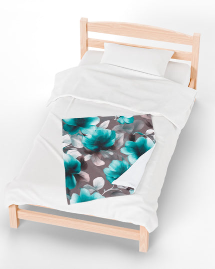 Tif Green Gray Floral Bunch Velveteen Plush Blanket, 30" x 40"