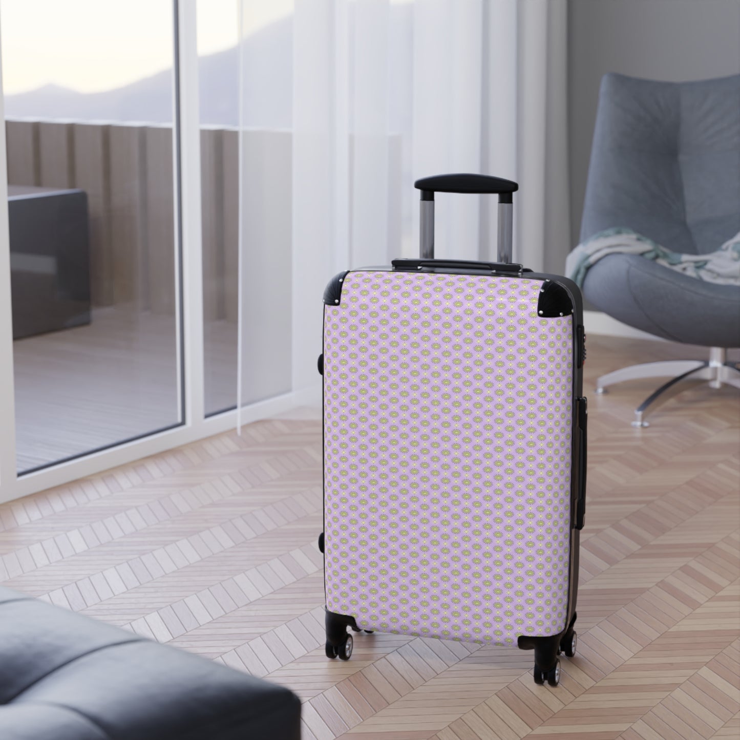 Magenta Star-crossed Bodies Medium Suitcase with built in lock, 4 double-wheels, telescopic handle, and ABS back hard-shell