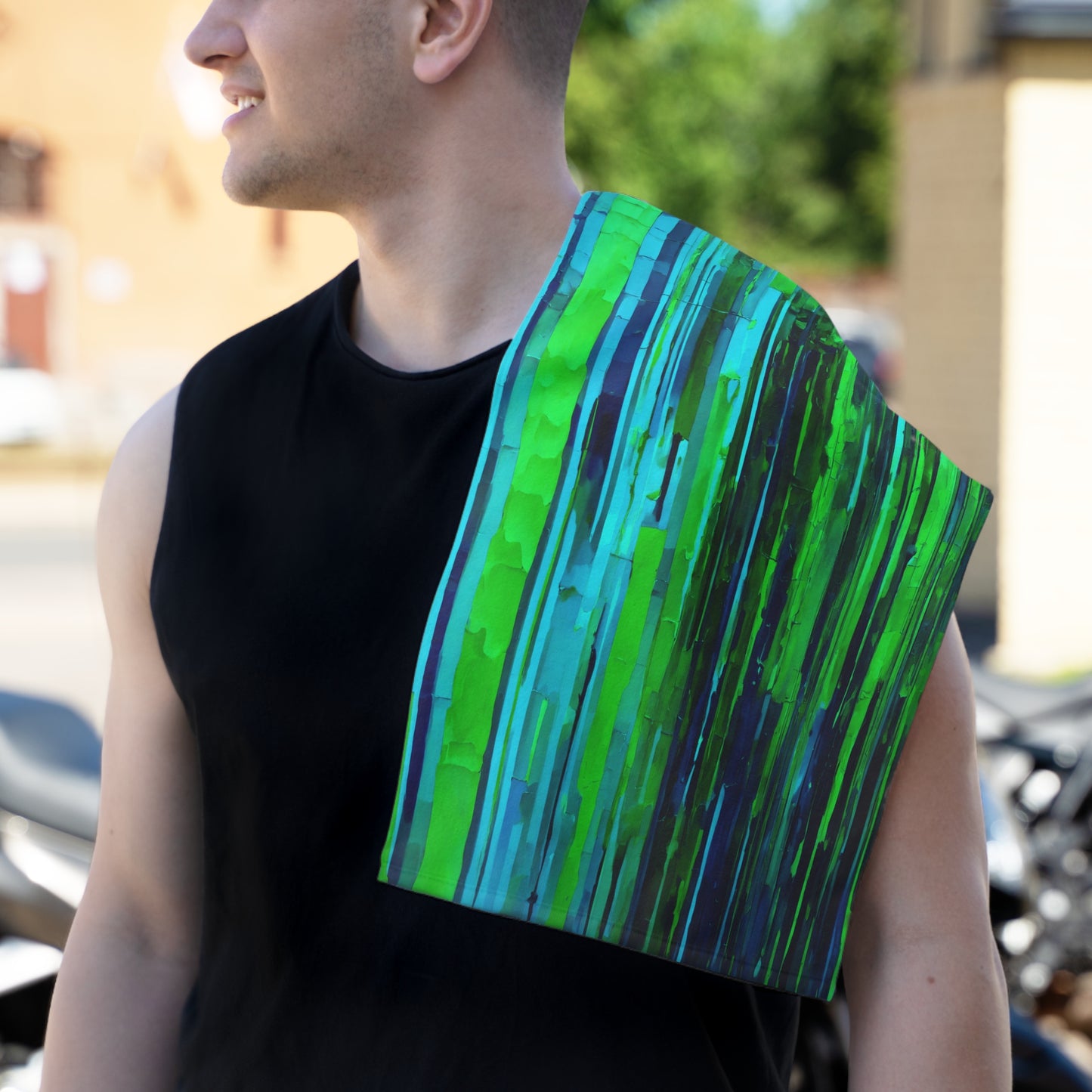 Striped Blue Green Rally Towel, 11" x 18"