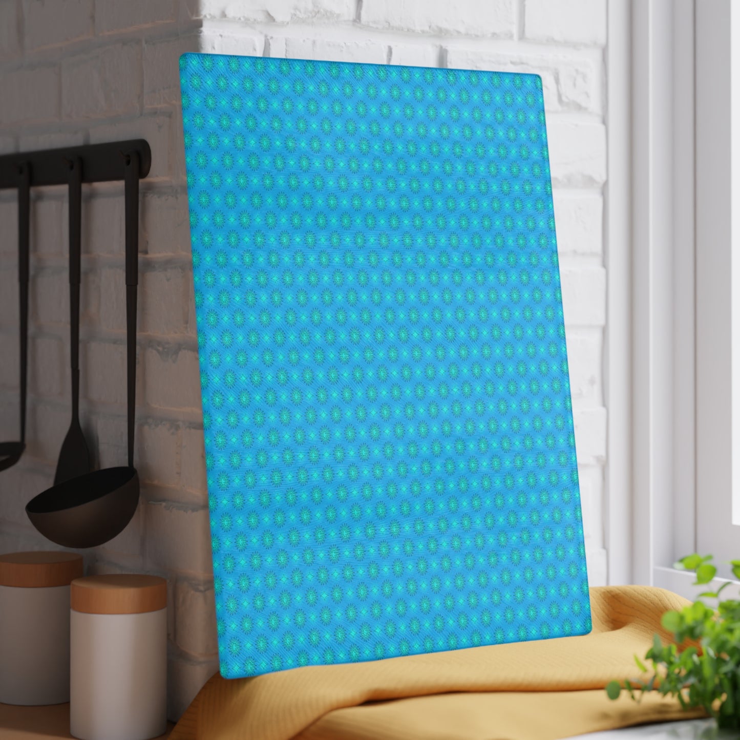 Light Blue Star-crossed Bodies Glass Cutting Board, 11" x 15"