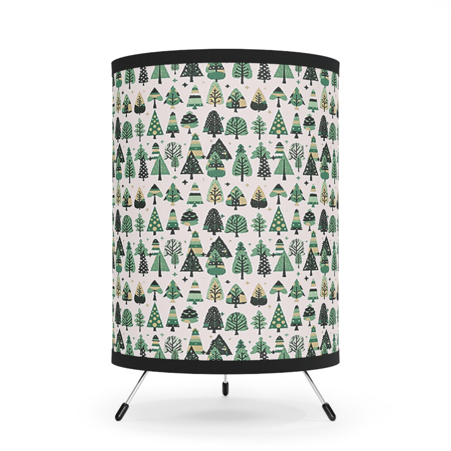 Mini Vintage Green Trees Tripod Lamp with High-Res Printed Shade, US\CA plug