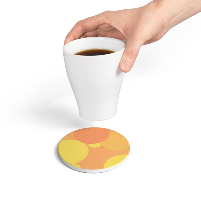 Pastel Bright Oranges Patches 4" x 4" Round Ceramic Coaster