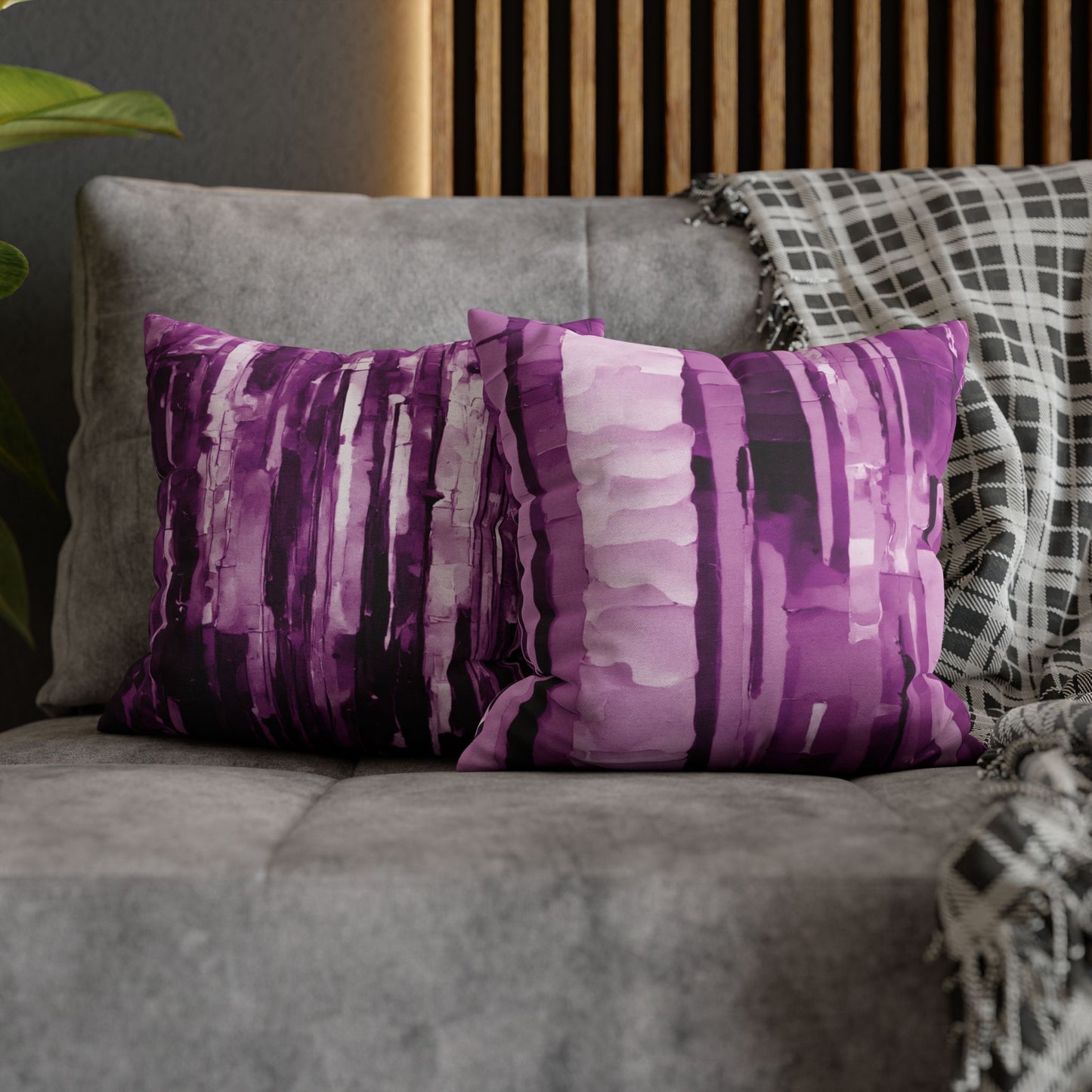 Striped Powder Lavender Spun Polyester Square Pillowcase, 14" x 14"