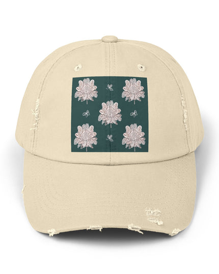 Soft White Floral Butterflies Unisex Distressed Cap