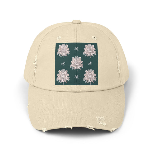 Soft White Floral Butterflies Unisex Distressed Cap