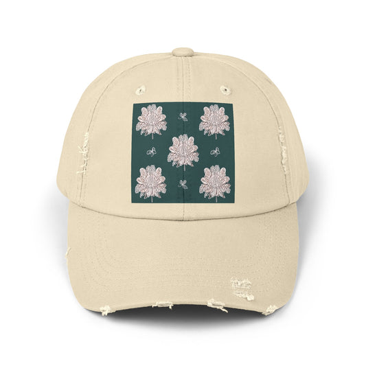 Soft White Floral Butterflies Unisex Distressed Cap