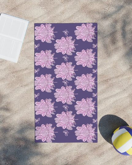 Magenta Floral Butterflies Beach Towel, 24" x 44"
