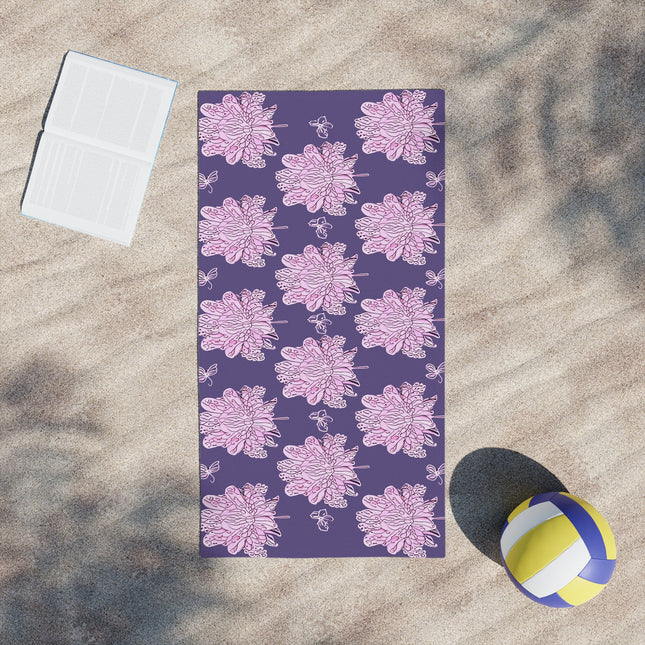 Magenta Floral Butterflies Beach Towel, 24" x 44"