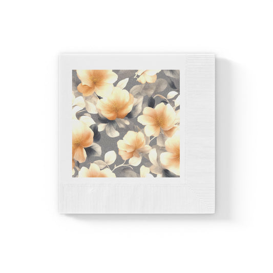Soft Blossom Floral Bunch White Coined Napkins, 6.5" x 6.5"
