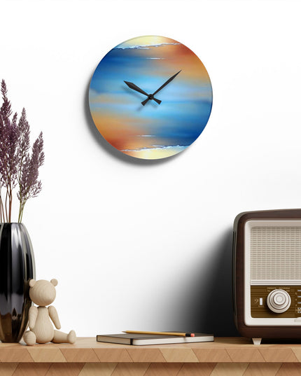 Blue Sea Red Orange Fog Acrylic Wall Clock, Round or Square, 10.75" x 10.75"
