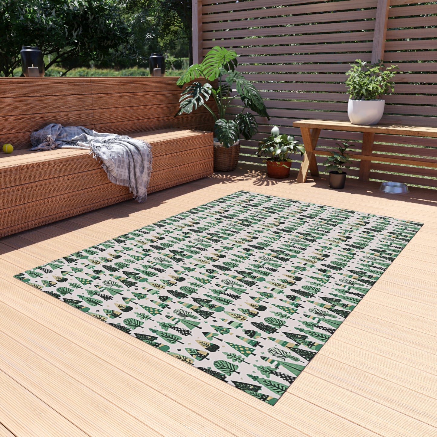 Mini Vintage Green Trees Outdoor Rug, 60" x 84"