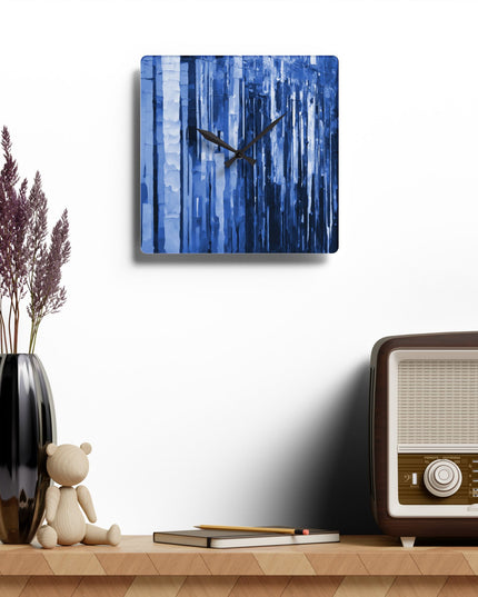 Striped Deep Blue Acrylic Wall Clock, Round or Square, 10.75" x 10.75"
