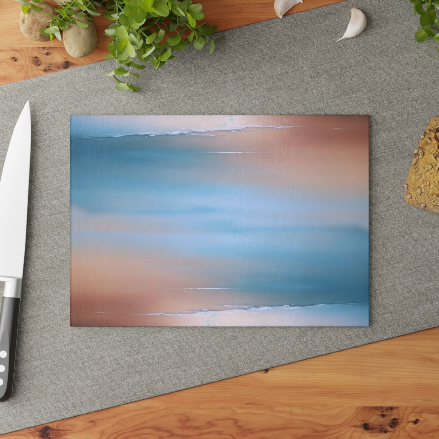 Blue Sea Peach Fog 8" x 11" Glass Cutting Board