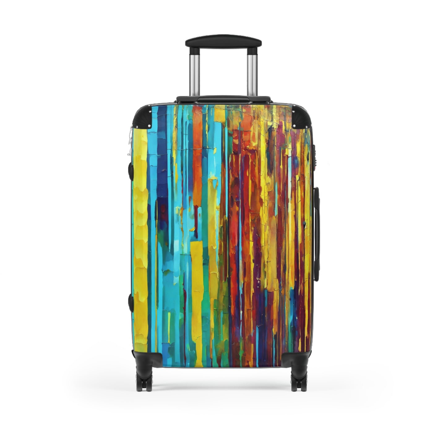 Striped Alpha Medium Suitcase with built in lock, 4 double-wheels, telescopic handle, and ABS back hard-shell
