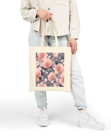Peach and Blue Gray Floral Bunch Cotton Canvas Tote Bag