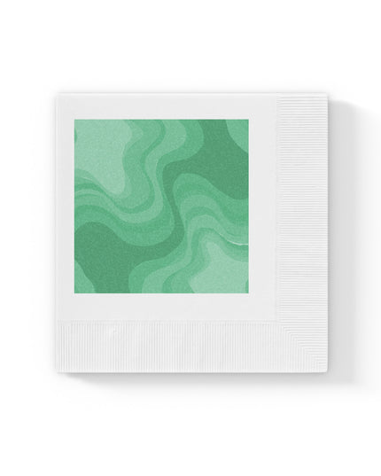 Mint Green Wavey White Coined Napkins, 4.8" x 4.8"