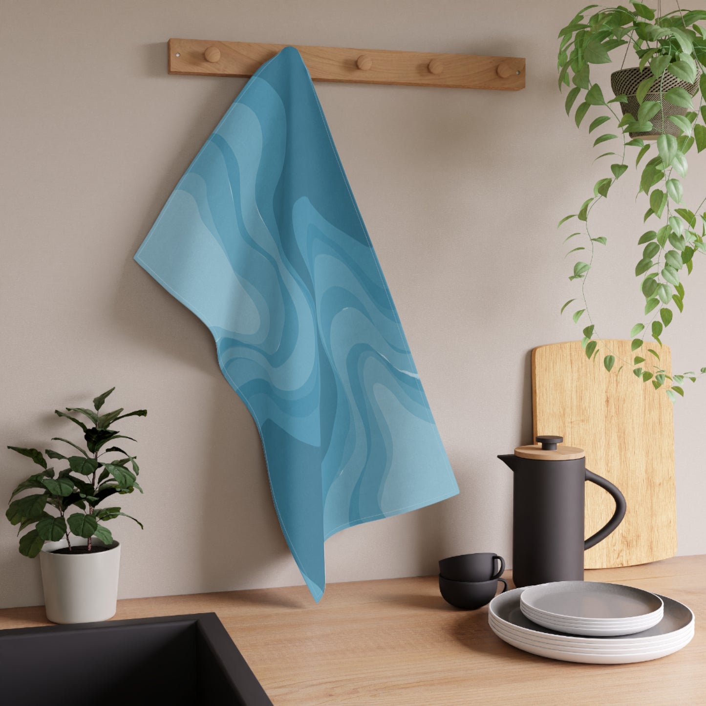 Sky Blue Wavey Tea Towels (cotton, poly), 18" x "30