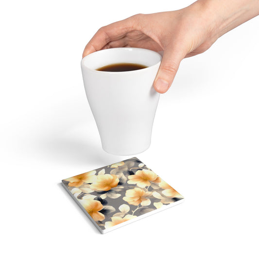 Soft Blossom Floral Bunch Square Ceramic Coaster, 4" x 4"
