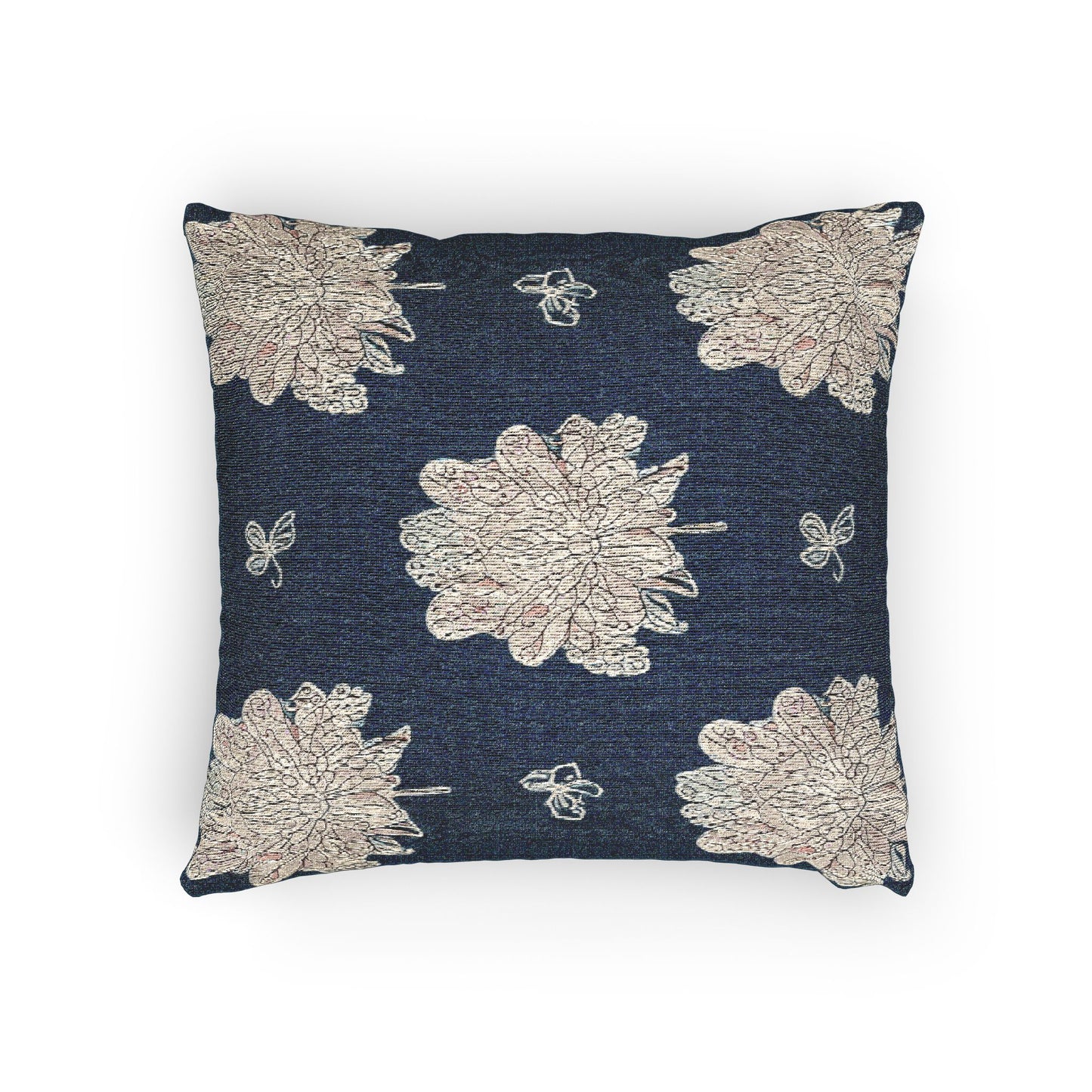 Rose White Floral Butterflies Woven Pillow, 17" x 18"