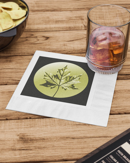 Lemongrass Maple Leaf White Coined Napkins, 6.5" x 6.5"